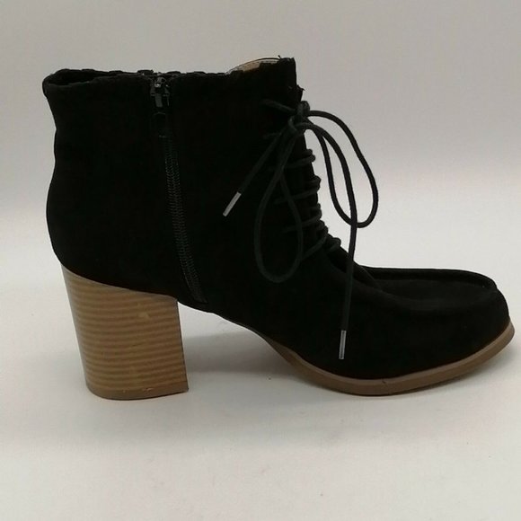 Lane Bryant Womens Ankle Bootie Black 10 Wide Block‎ Heel Side Zip Lace Up - Picture 2 of 10